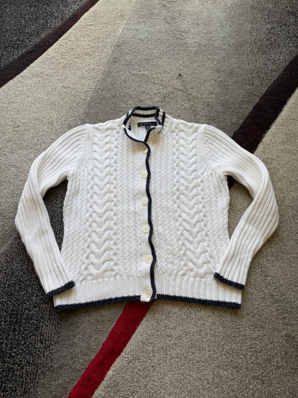 346 Brooks Brothers White Nautical Cable Knit Cardigan
